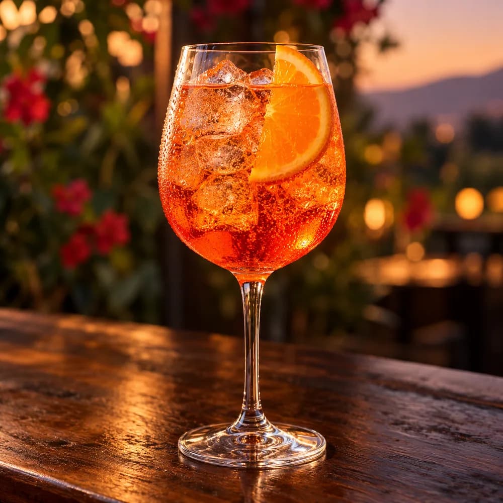 Aperol Spritz servido en Copa de vino 350 ml.
