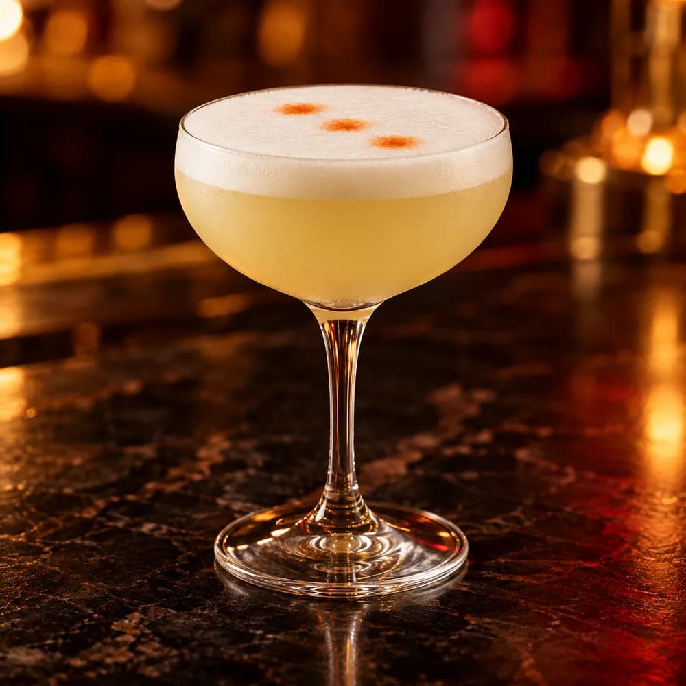 Pisco Sour servido en Copa sour 250 ml.